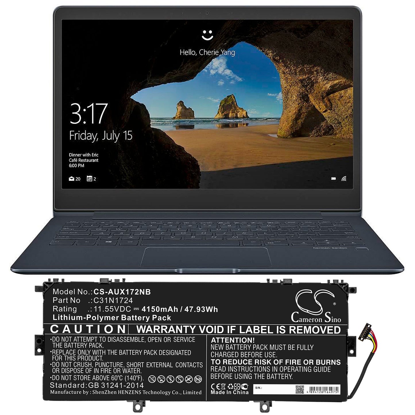 Replacement Battery for Asus  U3100FAL – Notebook, Laptop – 4150mAh / 47.93Wh / 11.55V