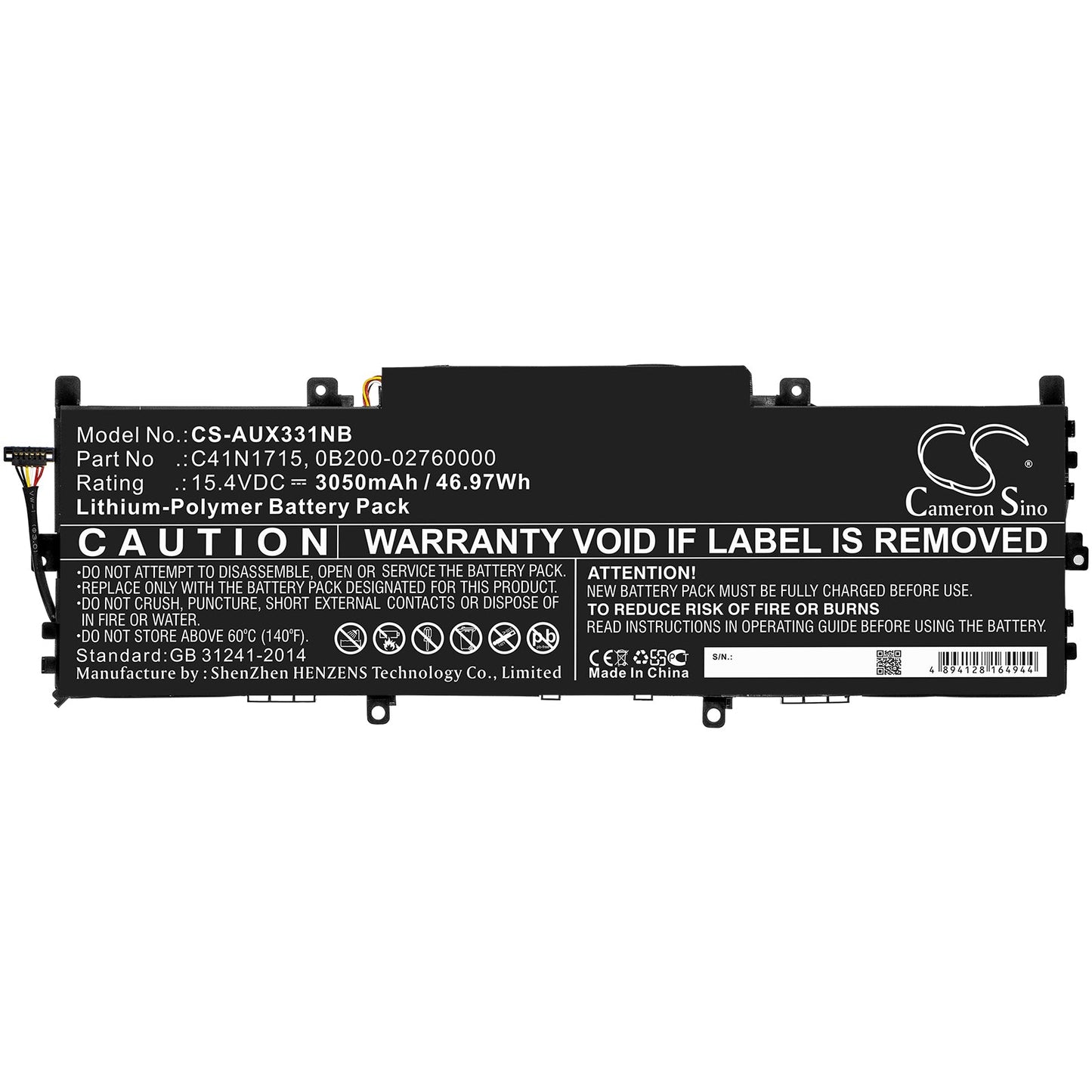 Replacement Battery for Asus  U3100FN – Notebook, Laptop – 3050mAh / 46.97Wh / 15.4V