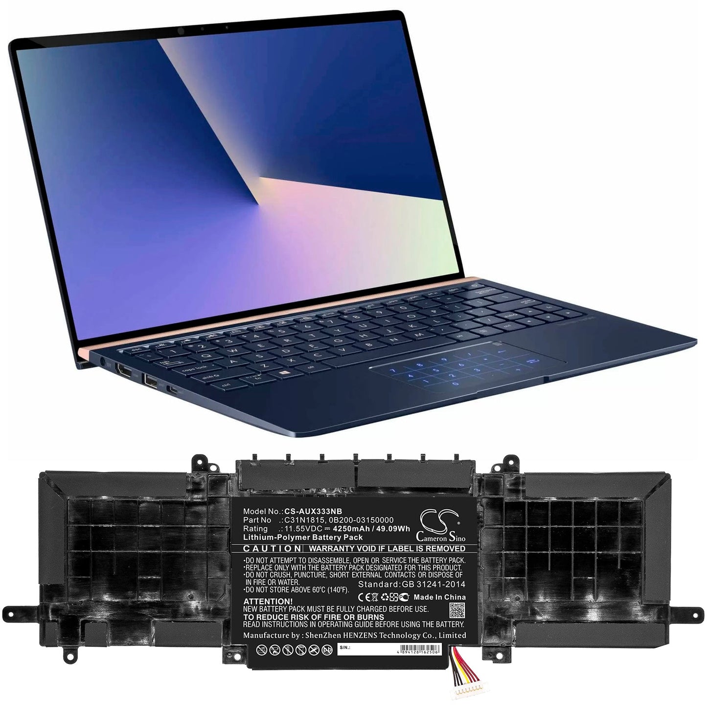 Replacement Battery for Asus  BX333FN – Notebook, Laptop – 4250mAh / 49.09Wh / 11.55V
