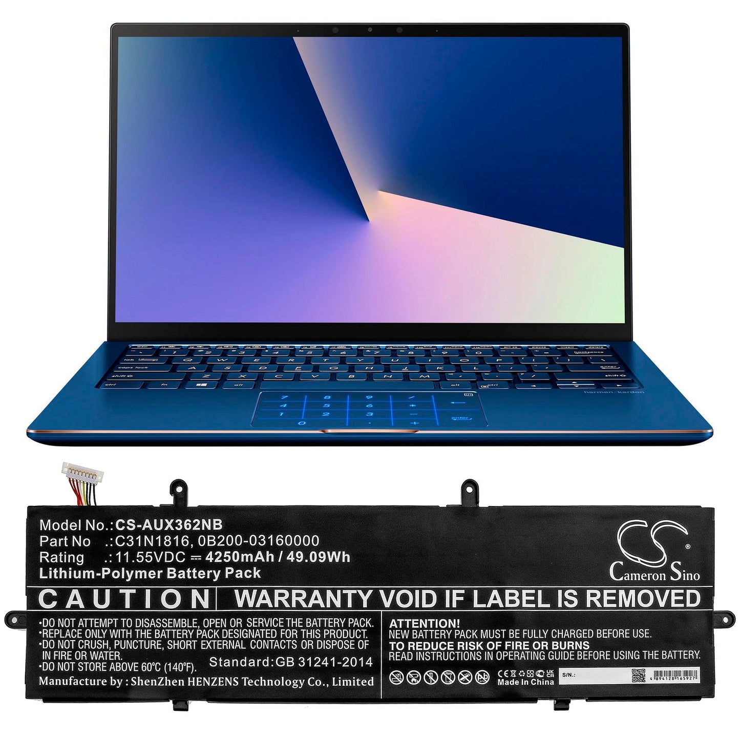 Replacement Battery for Asus  Flip UX362 – Notebook, Laptop – 4250mAh / 49.09Wh / 11.55V