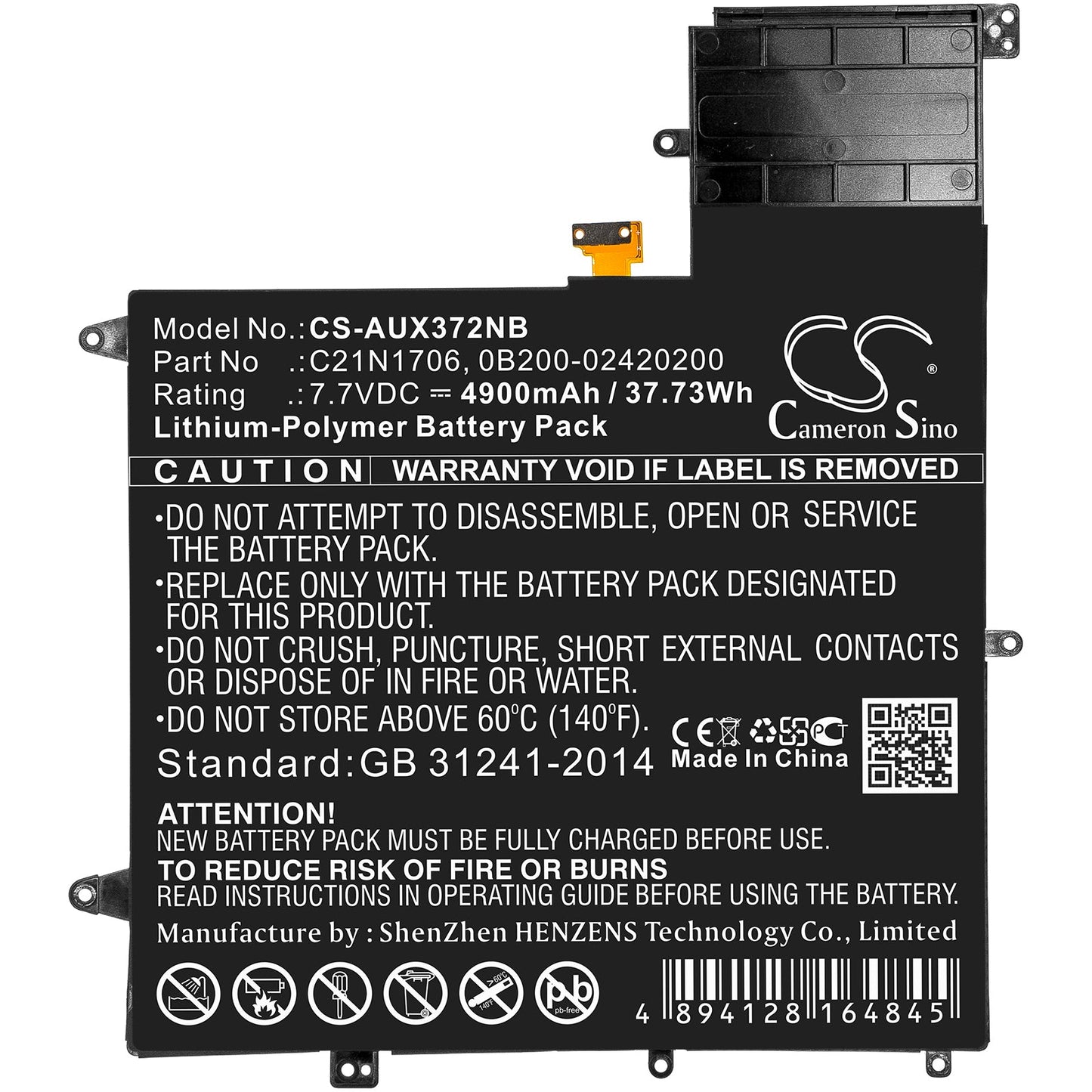 Replacement Battery for Asus  UX370F – Notebook, Laptop – 4900mAh / 37.73Wh / 7.7V