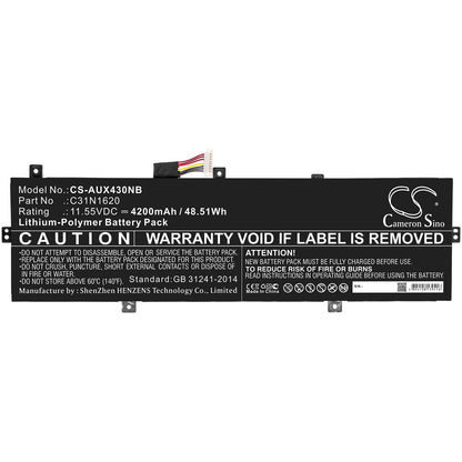 Replacement Battery for Asus  BX430 – Notebook, Laptop – 4200mAh / 48.51Wh / 11.55V