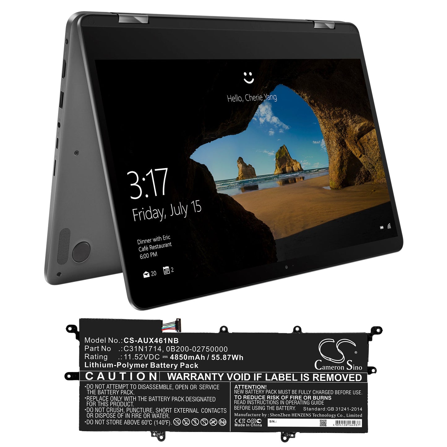 Replacement Battery for Asus  UX461 – Notebook, Laptop – 4850mAh / 55.87Wh / 11.52V
