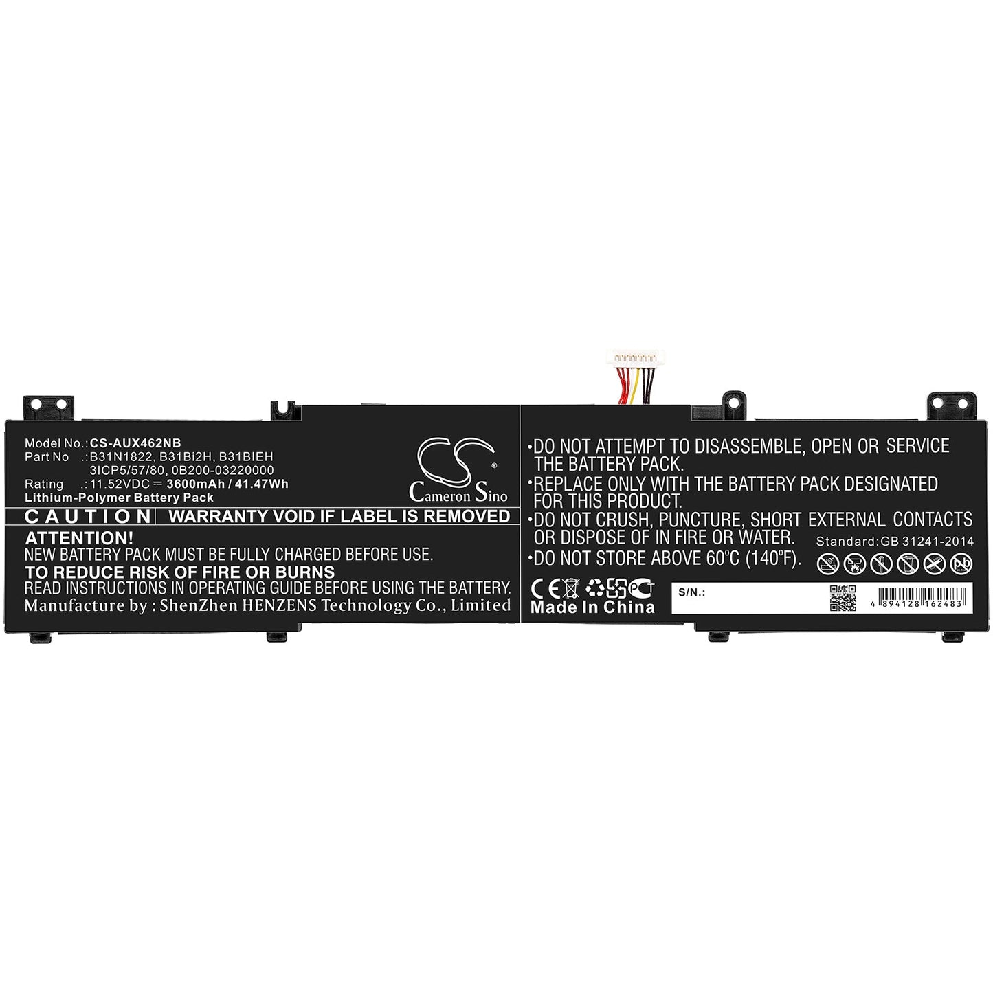 Replacement Battery for Asus  UM462DA – Notebook, Laptop – 3600mAh / 41.47Wh / 11.52V