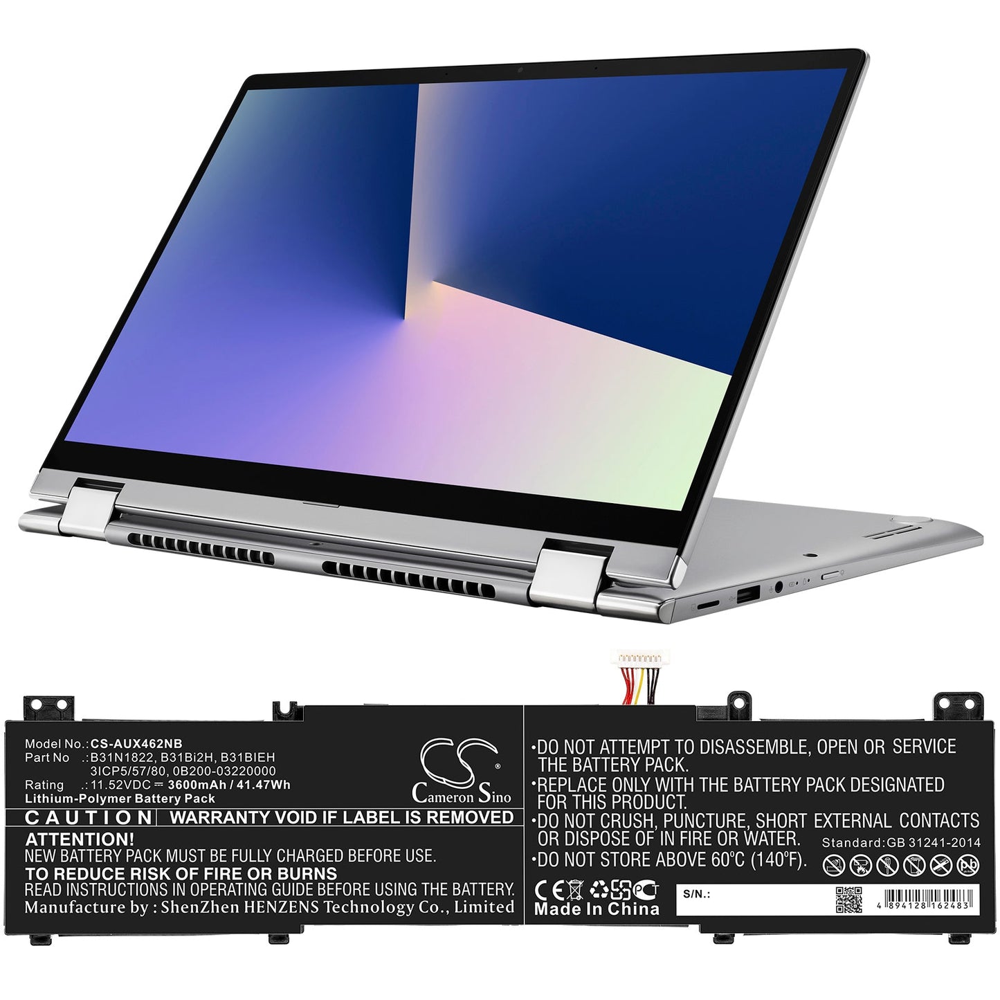 Replacement Battery for Asus  UM462DA – Notebook, Laptop – 3600mAh / 41.47Wh / 11.52V