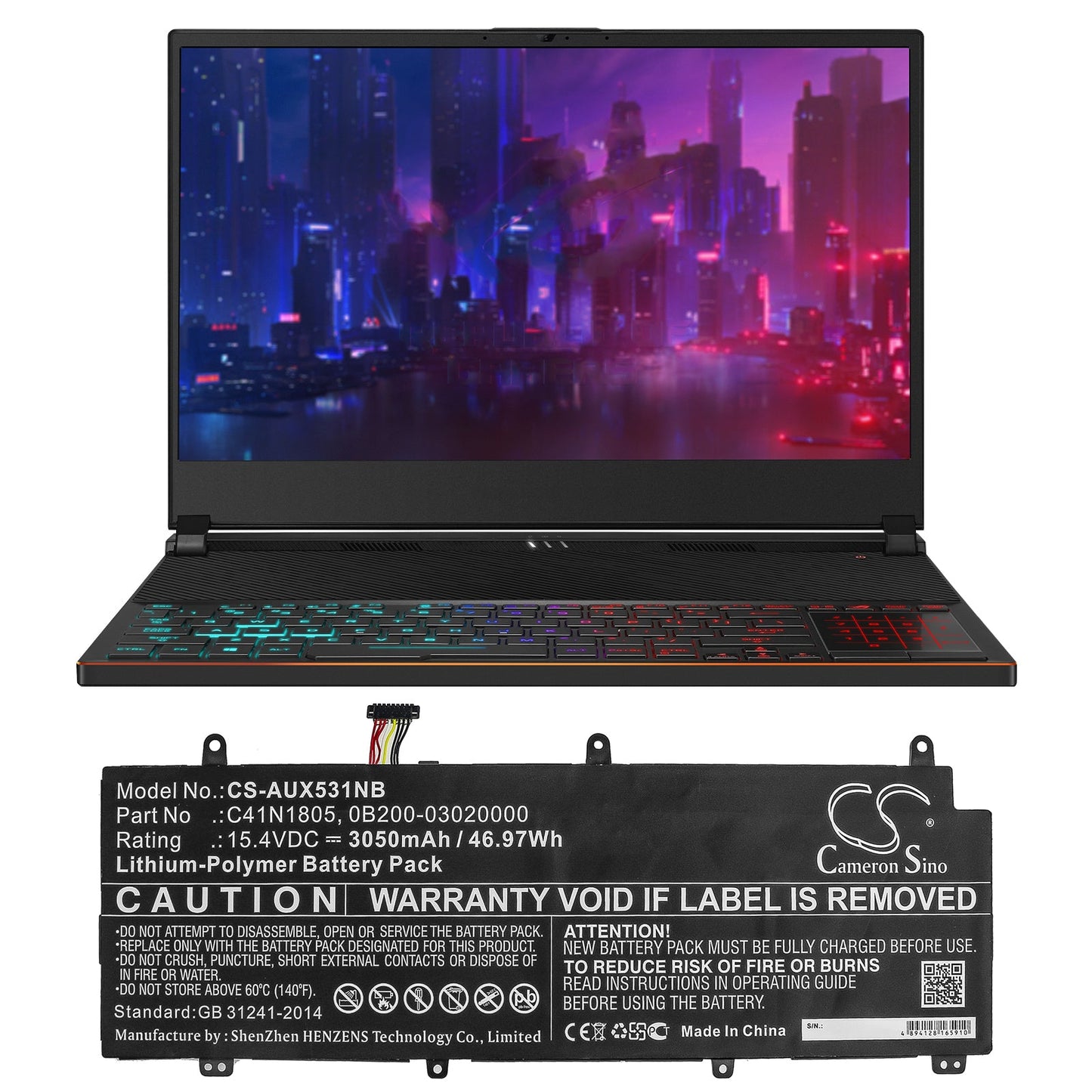 Replacement Battery for Asus  GX531 – Notebook, Laptop – 3050mAh / 46.97Wh / 15.4V