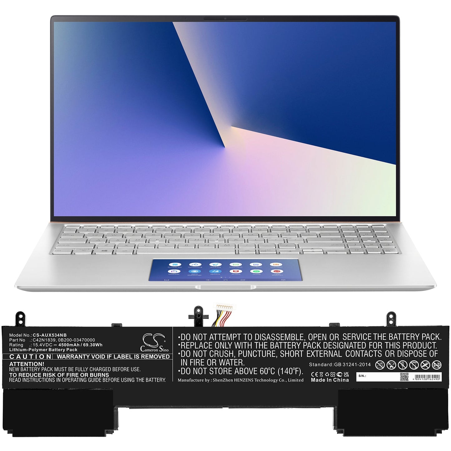 Replacement Battery for Asus  UX534FA – Notebook, Laptop – 4500mAh / 69.30Wh / 15.4V