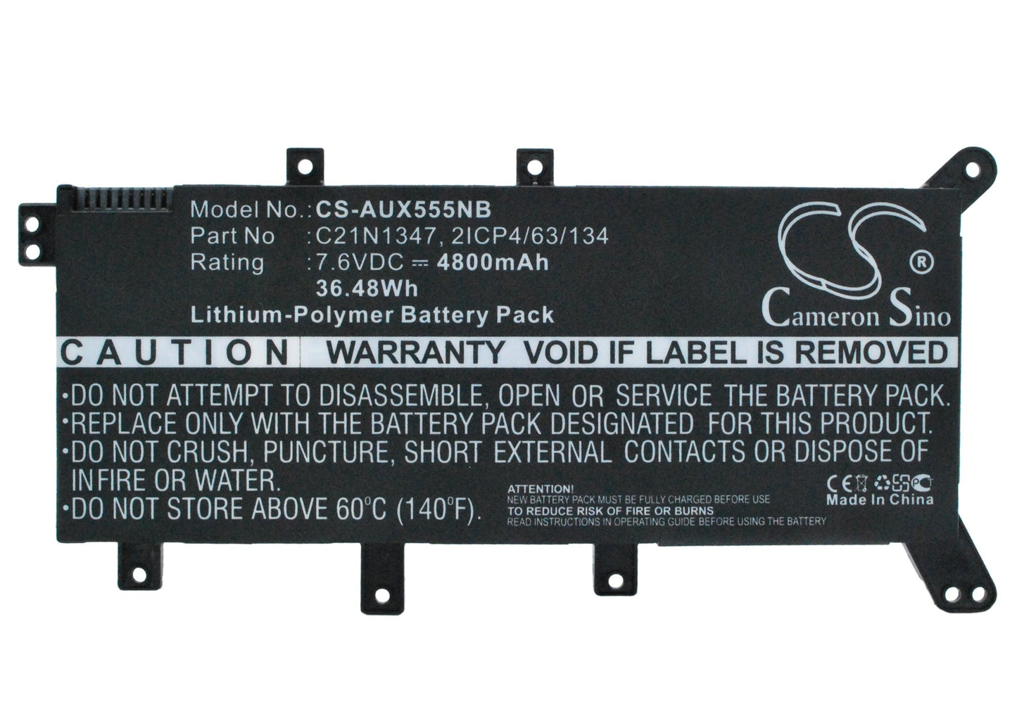 Replacement Battery for Asus  A555 – Notebook, Laptop – 4800mAh / 36.48Wh / 7.6V