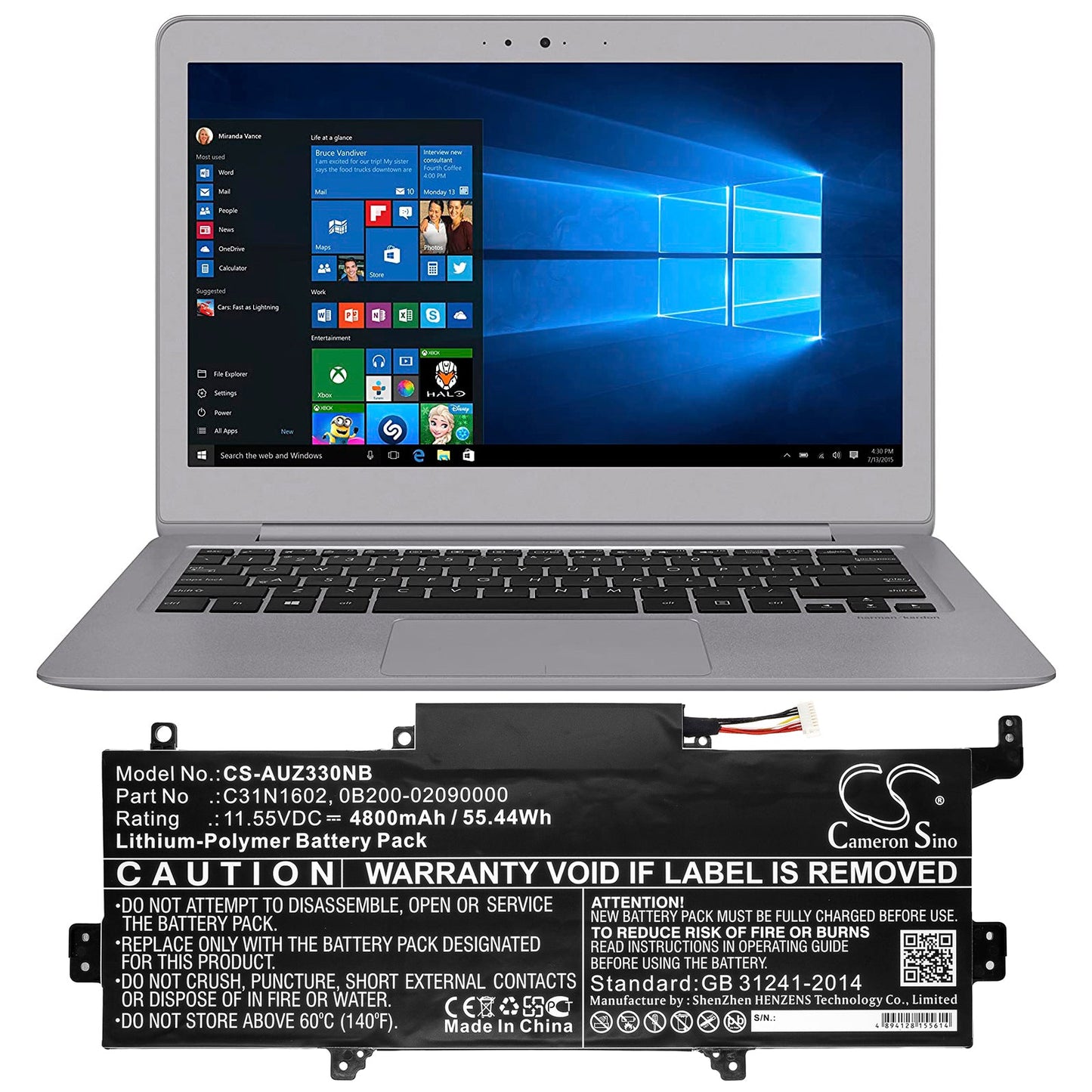 Replacement Battery for Asus  UX330UA – Notebook, Laptop – 4800mAh / 55.44Wh / 11.55V