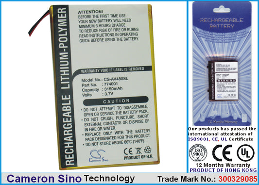 Replacement Battery for Archos Pocket Video Recorder AV400 80GB – Media Player – 3150mAh / 3.7V
