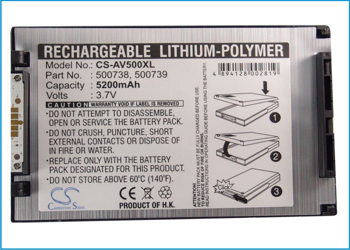 Replacement Battery for Archos Gmini 500 – Media Player – 5200mAh / 3.7V