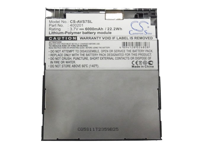 Replacement Battery for Archos 7 160GB – Media Player – 6000mAh / 3.7V