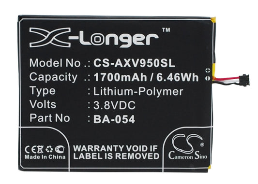 Replacement Battery for AUX i7 Air – Mobile, SmartPhone – 1700mAh / 3.8V