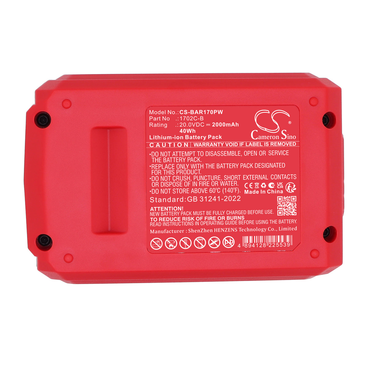 Replacement Battery for Bauer 1791C-B1 – Power Tool – 2000mAh / 20.0V