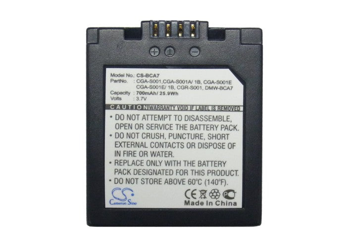 Replacement Battery for Panasonic  Lumix DMC-F1 – Camera – 700mAh / 3.7V