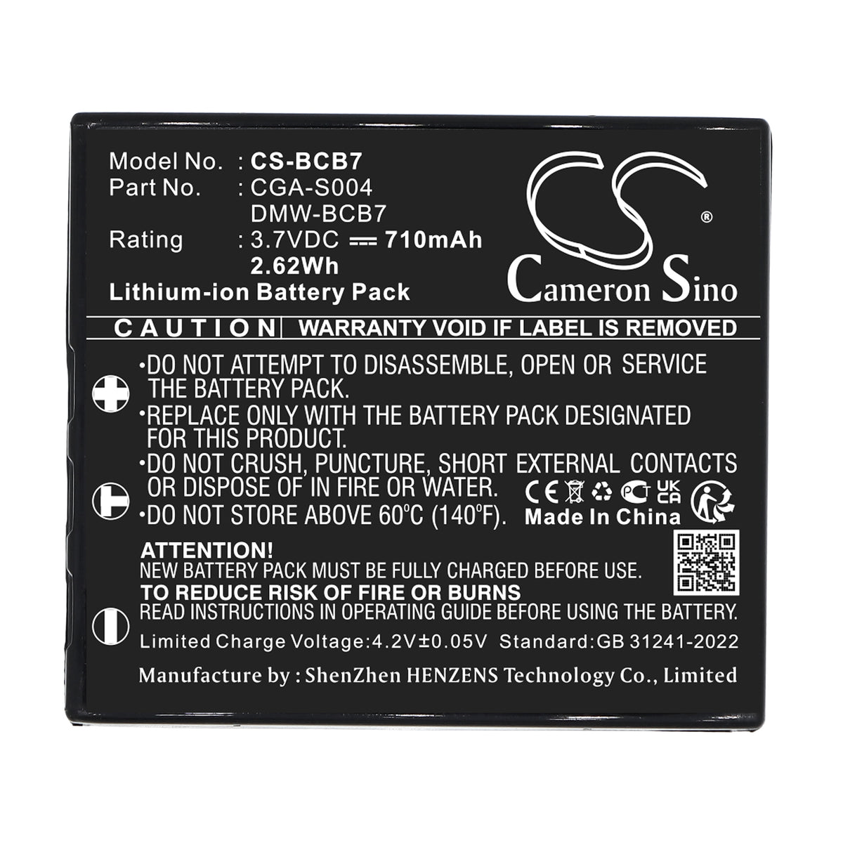 Replacement Battery for Panasonic Lumix DMC-FX2 – Camera – 710mAh / 3.7V