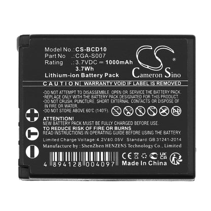 Replacement Battery for Panasonic Lumix DMC-TZ1EG-S – Camera – 1000mAh / 3.7V