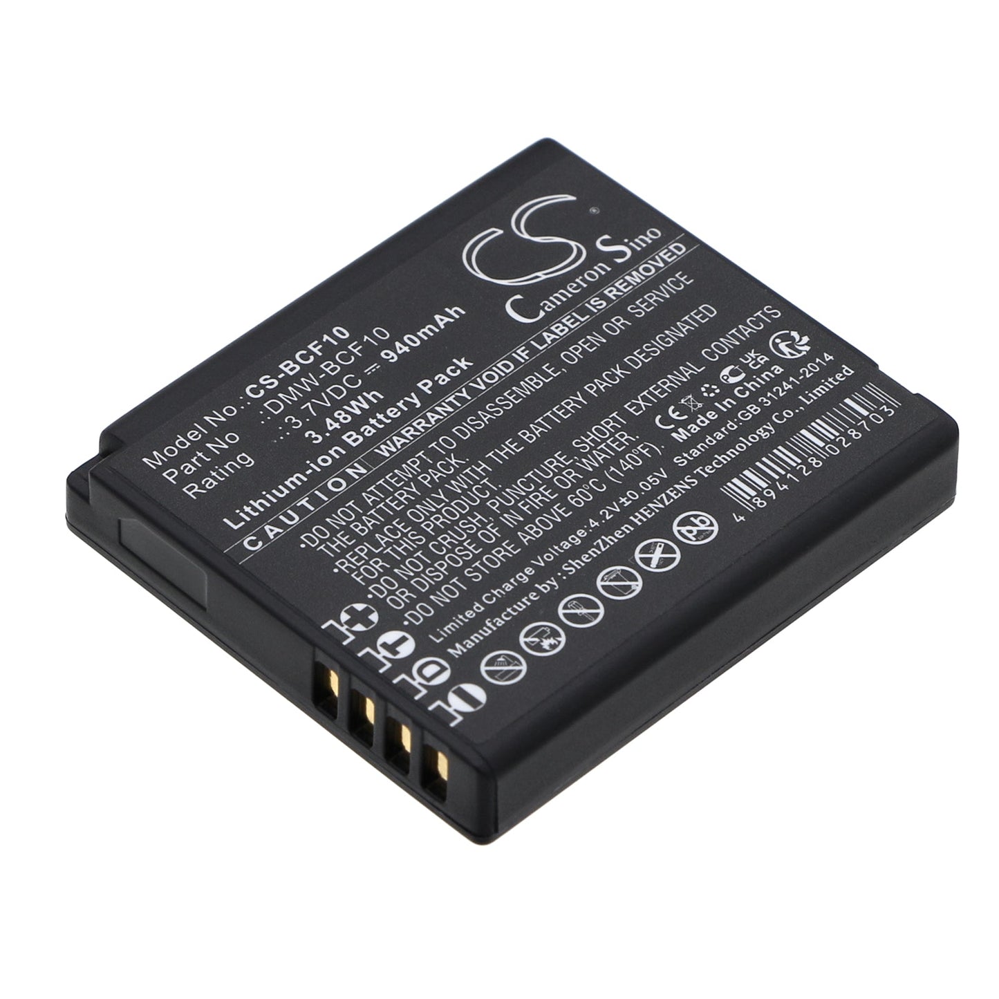 Replacement Battery for Panasonic  Lumix  DMC-FS4K – Camera – 940mAh / 3.48Wh / 3.7V
