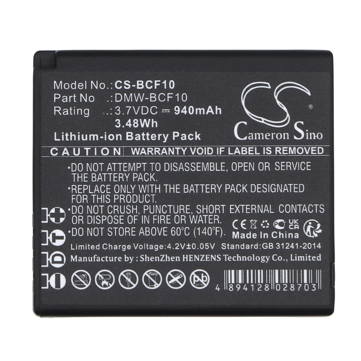 Replacement Battery for Panasonic Lumix DMC-FP8 – Camera – 940mAh / 3.7V
