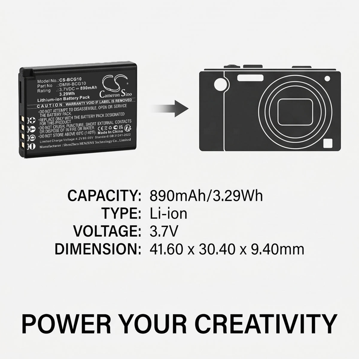Replacement Battery for Panasonic | Leica Lumix DMC-TZ6 – Camera – 890mAh / 3.7V