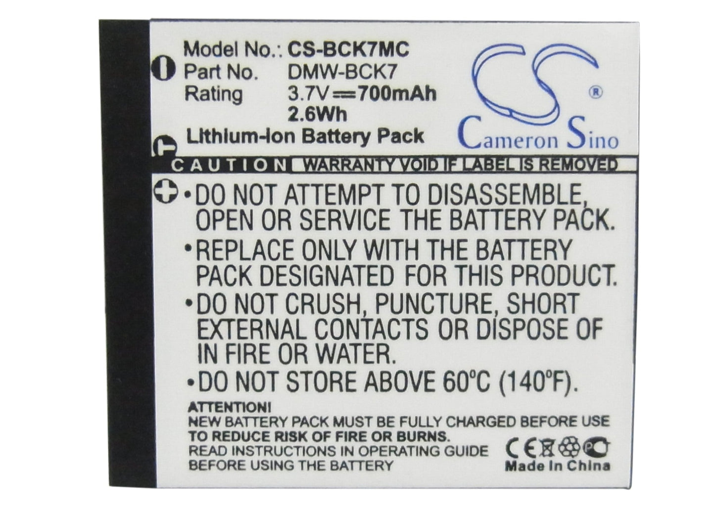 Replacement Battery for Panasonic  
Lumix DMC-FP77 – Camera – 700mAh / 2.6Wh / 3.7V