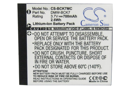 Replacement Battery for Panasonic  
Lumix DMC-FP77 – Camera – 700mAh / 2.6Wh / 3.7V
