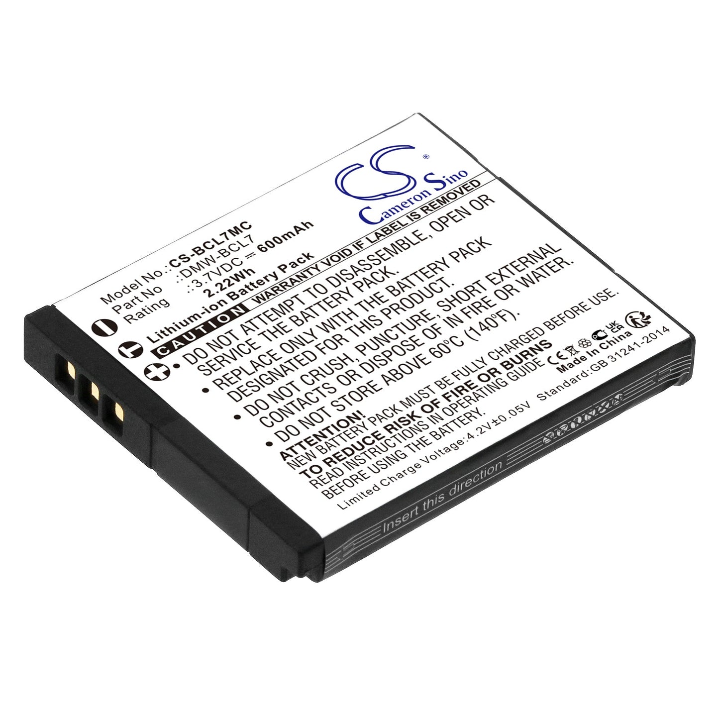 Replacement Battery for Panasonic  Lumix DMC-F5 – Camera – 600mAh/2.22Wh / 3.7V