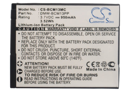 Replacement Battery for Panasonic  Lumix DMC-FT5 – Camera – 950mAh/3.52Wh / 3.7V