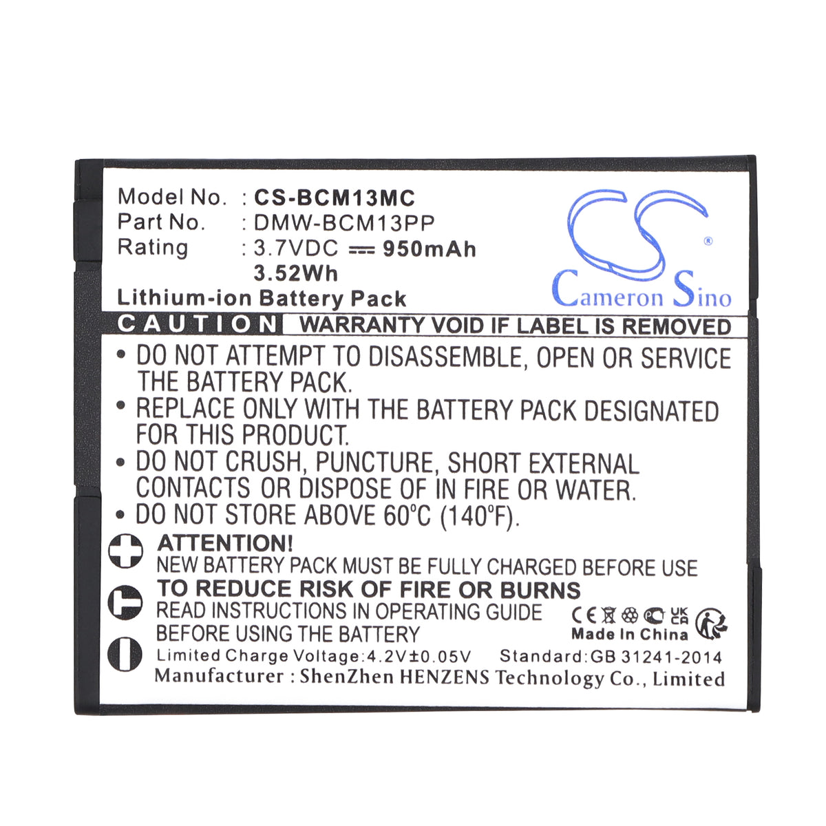 Replacement Battery for Panasonic Lumix DMC-TZ41 – Camera – 950mAh / 3.7V