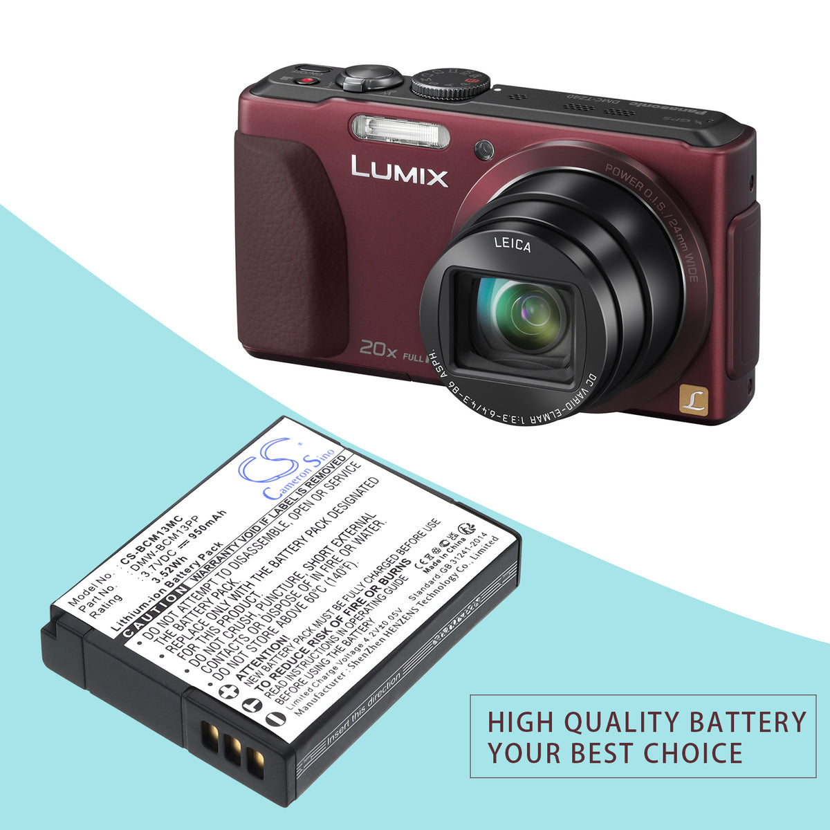 Replacement Battery for Panasonic Lumix DMC-TZ41 – Camera – 950mAh / 3.7V