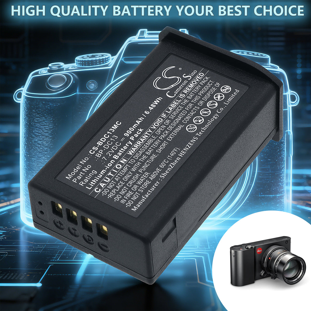 Replacement Battery for Leica T – Camera – 900mAh / 7.2V