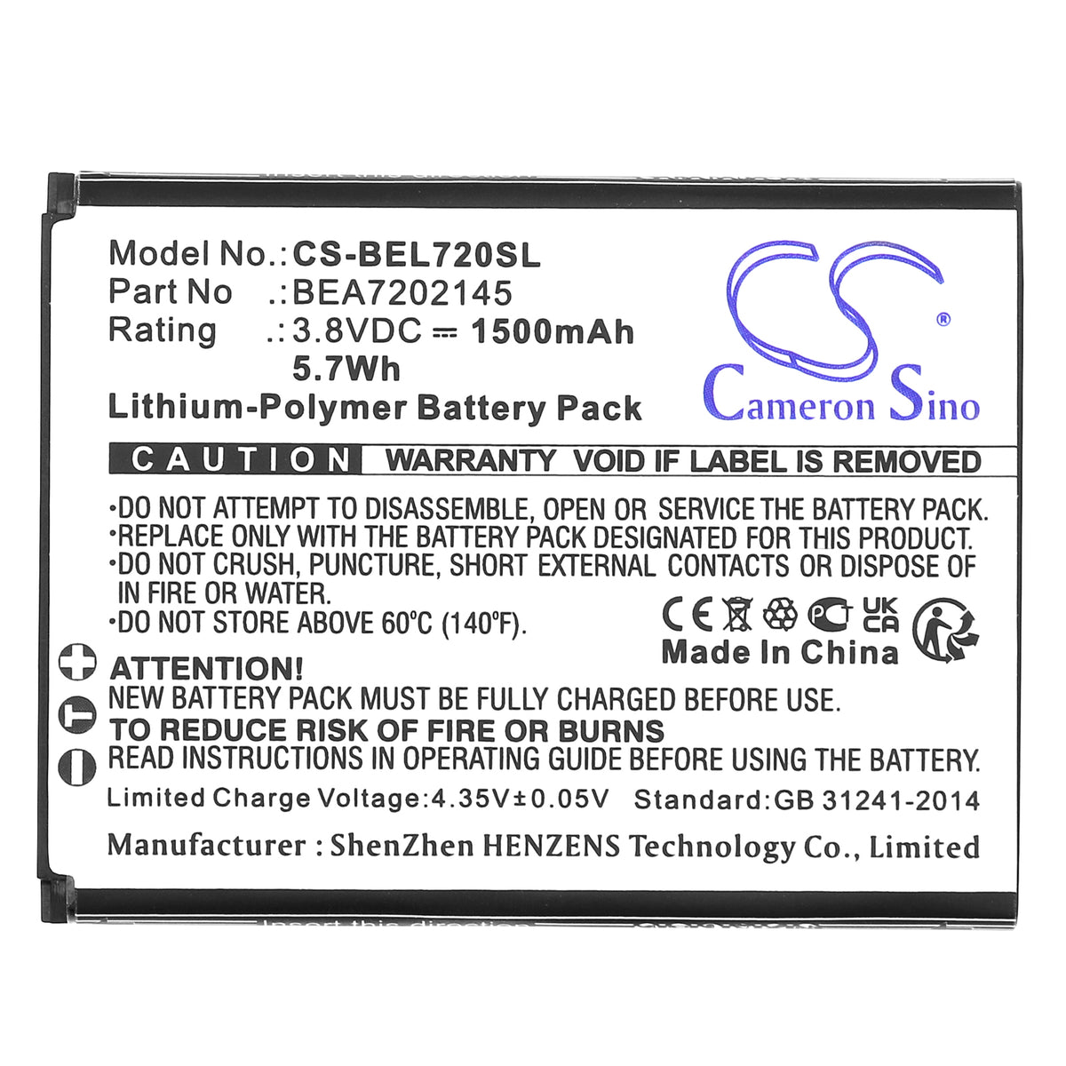 Replacement Battery for Bea-fon SL720 – Mobile, SmartPhone – 1500mAh / 3.8V