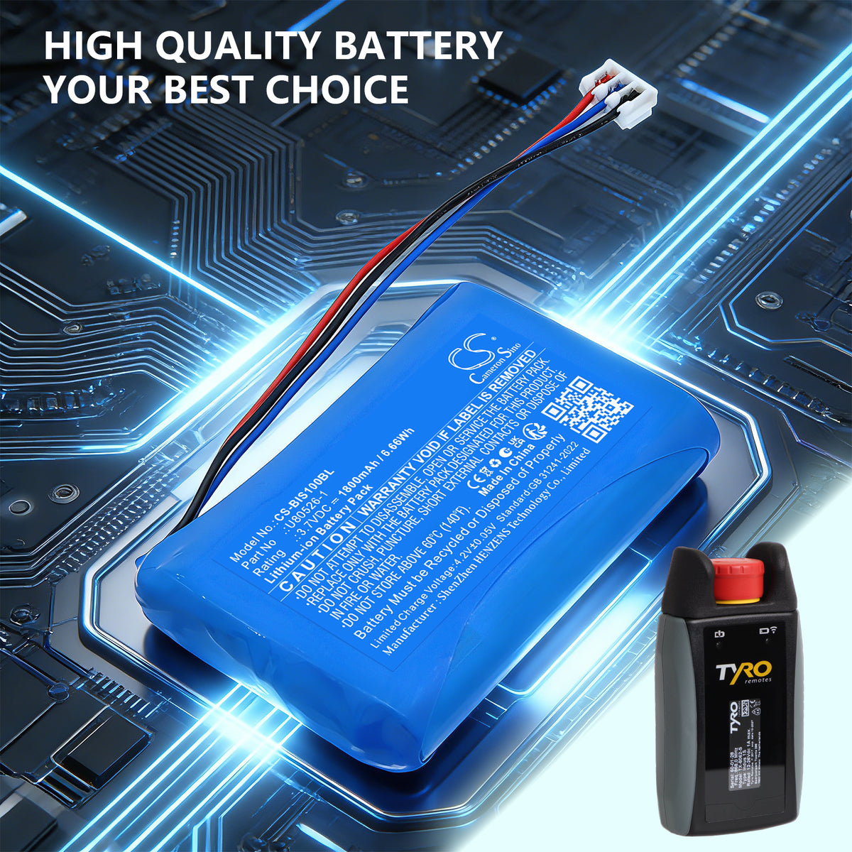 Replacement Battery for Tyro Indus 1S Wireless E-stop – Crane Remote Control – 1800mAh / 3.7V