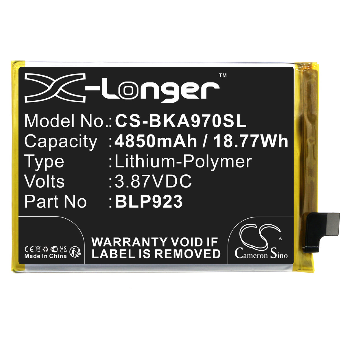 Replacement Battery for Vivo A97 5G – Mobile, SmartPhone – 4850mAh / 3.87V