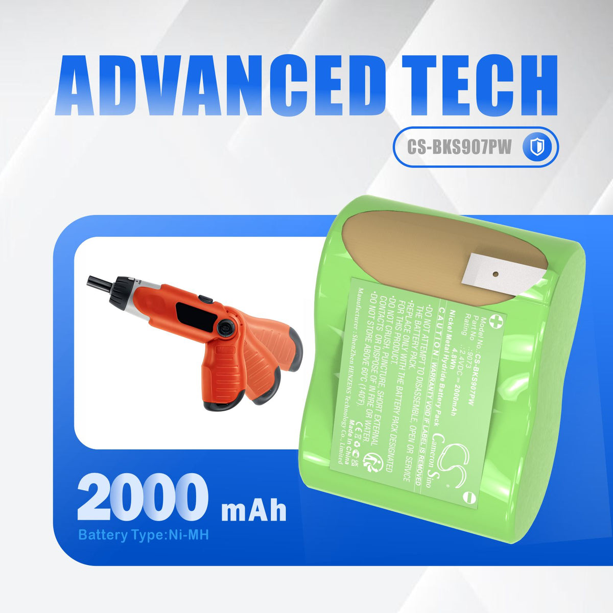 Replacement Battery for Black & Decker 9073 – Power Tool – 2000mAh / 2.4V