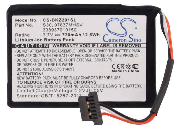 Replacement Battery for Becker  Ready 50 – GPS, Navigator – 720mAh / 2.66Wh / 3.7V