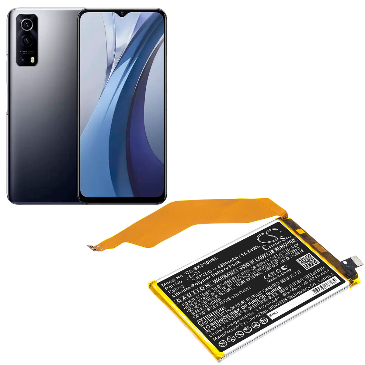 Replacement Battery for Vivo IQOO Z3 – Mobile, SmartPhone – 4300mAh / 3.87V
