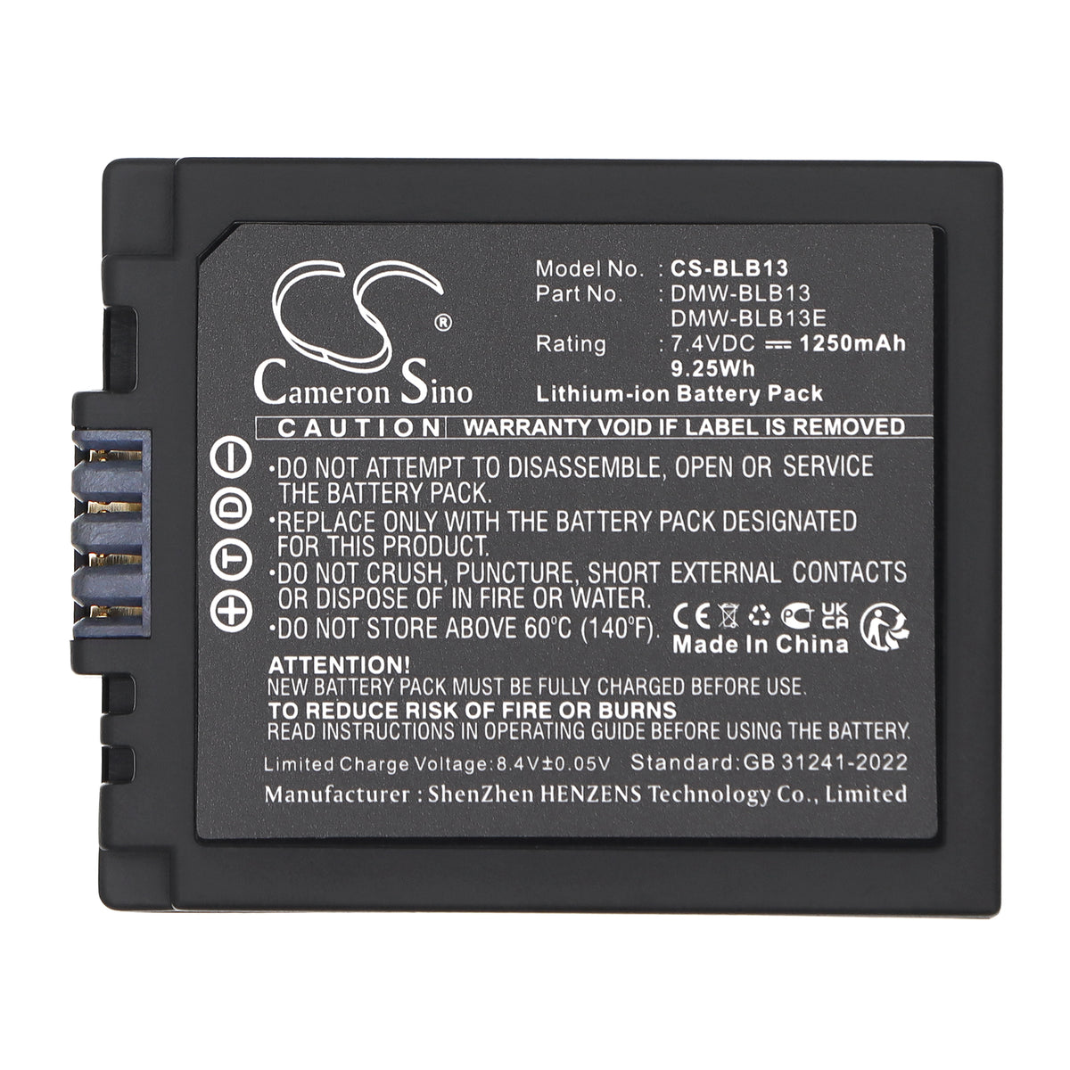 Replacement Battery for Panasonic Lumix DMC-G1 SLR – Camera – 1250mAh / 7.4V