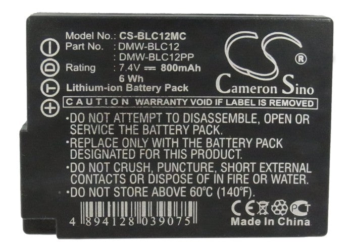 Replacement Battery for Panasonic  
Lumix DMC-GH2H – Camera – 800mAh / 5.92Wh / 7.4V