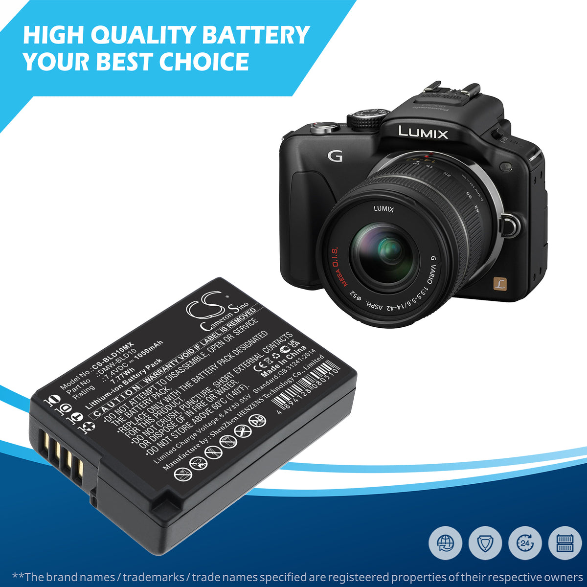 Replacement Battery for Panasonic Lumix DMC-GF2 – Camera – 1050mAh / 7.4V