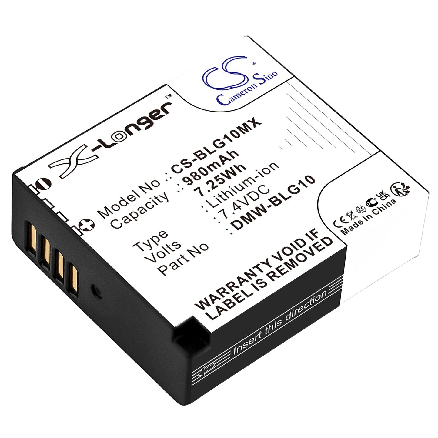 Replacement Battery for Panasonic  Lumix DMC-GF3 – Camera – 980mAh / 7.25Wh / 7.4V