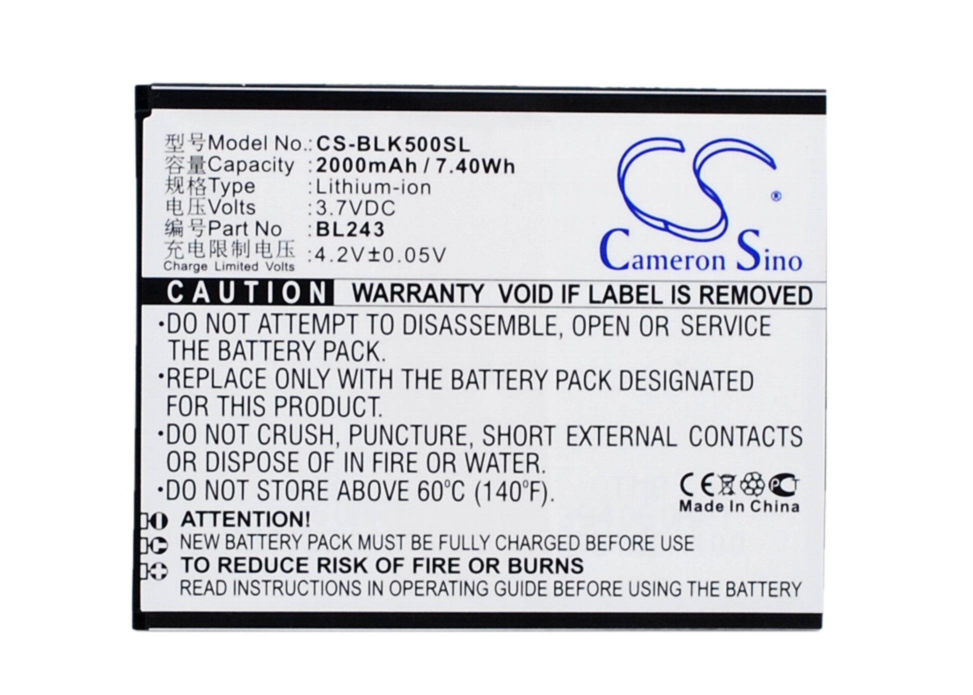 Replacement Battery for Lenovo K3 Note – Mobile, SmartPhone – 2000mAh / 3.7V - image 1