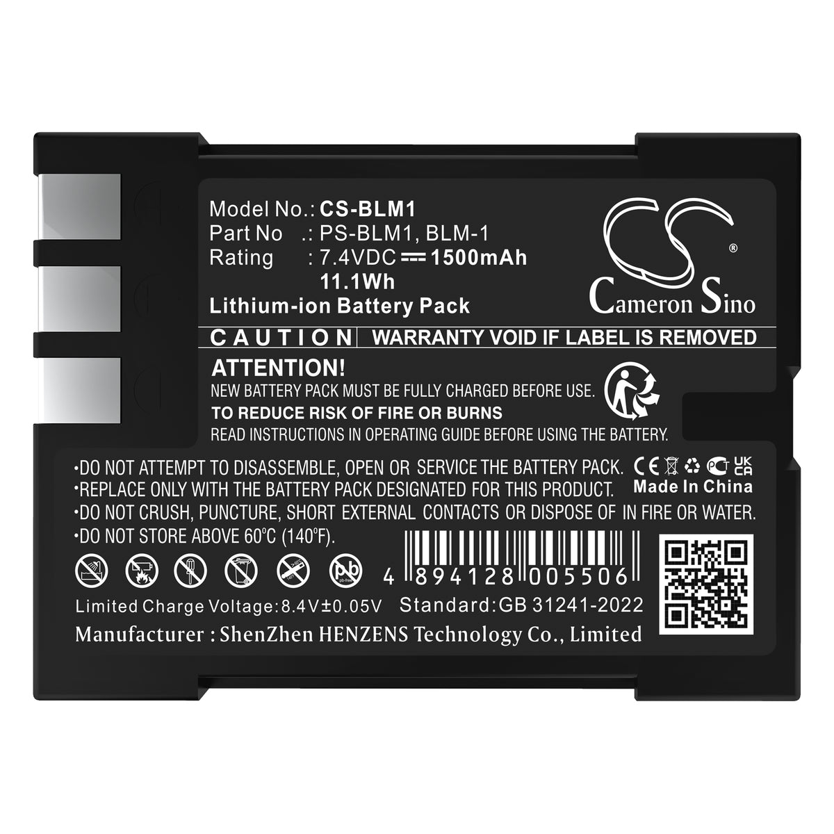 Replacement Battery for Olympus C-8080 Wide Zoom – Camera – 1500mAh / 7.4V
