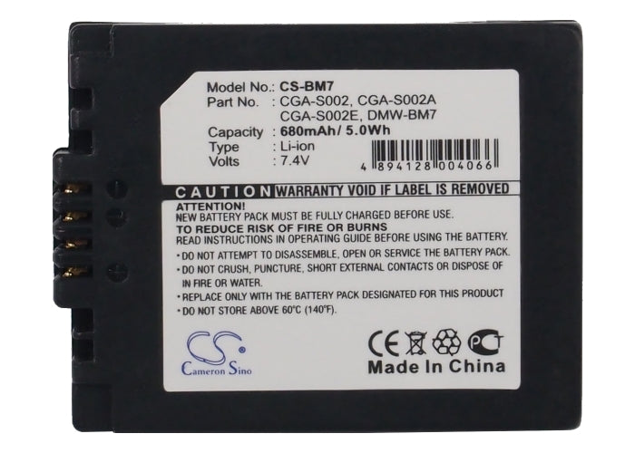 Replacement Battery for Panasonic  DMC-FZ10 – Camera – 680mAh / 7.4V
