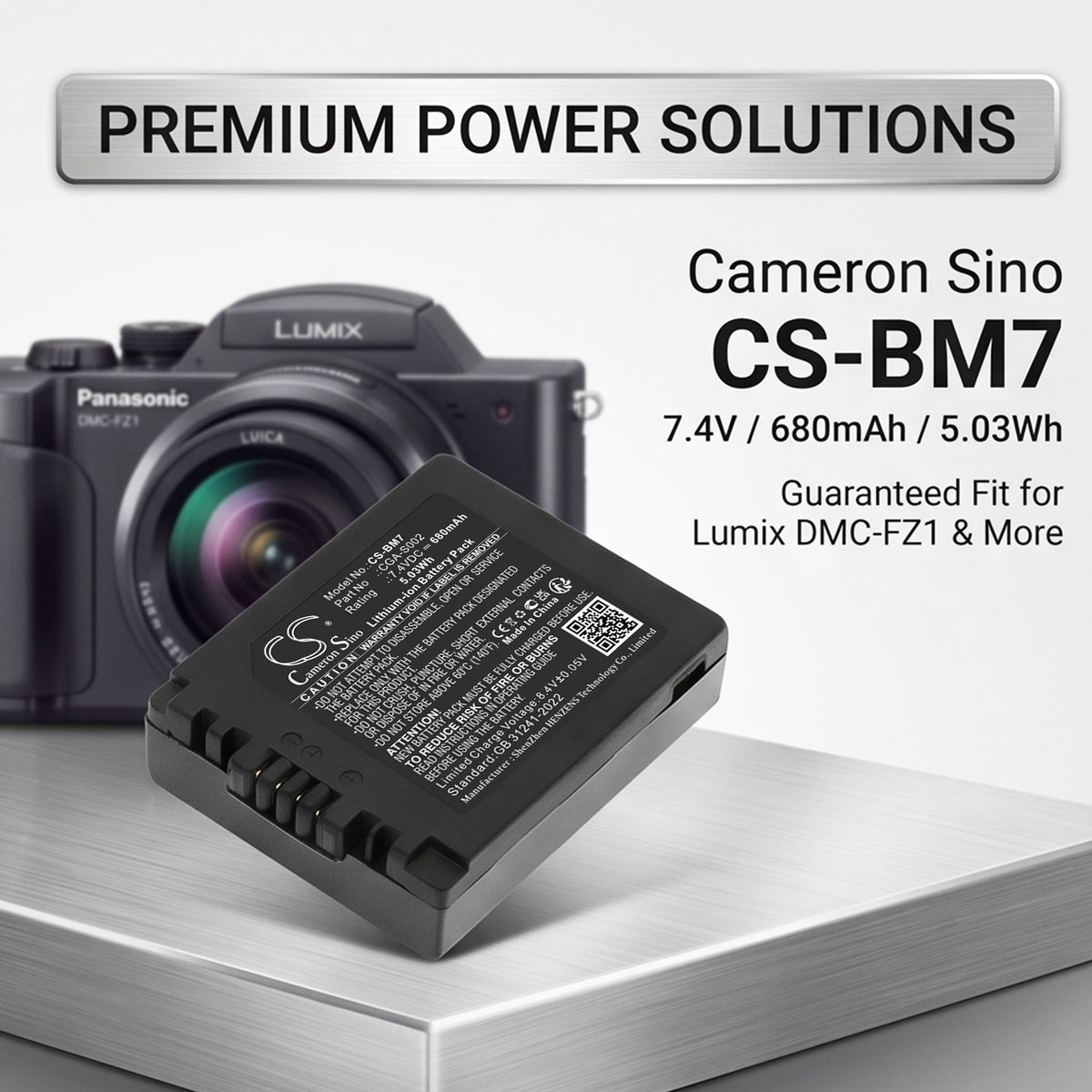 Replacement Battery for Panasonic Lumix DMC-FZ1 – Camera – 680mAh / 7.4V
