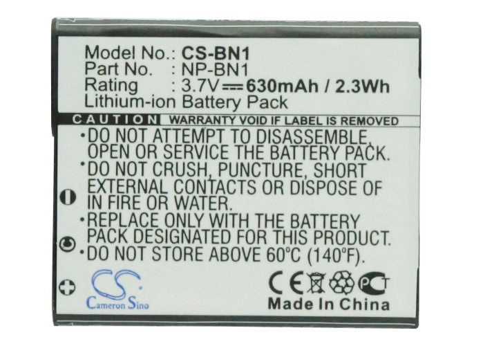 Replacement Battery for Sony  
        Cyber-shot DSC-T110P – Camera – 630mAh / 2.33Wh / 3.7V