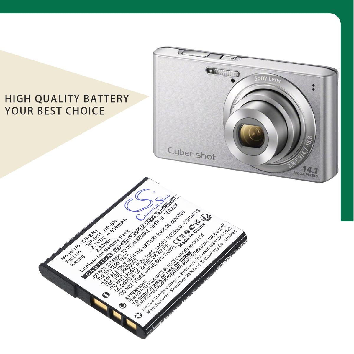 Replacement Battery for Sony _x000D_ Cyber-shot DSC-T110P – Camera – 630mAh / 3.7V
