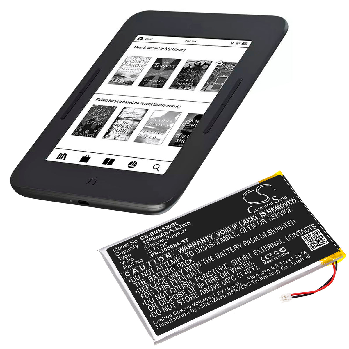 Replacement Battery for Barnes & Noble GlowLight 3 – E-book, E-reader – 1500mAh / 3.7V