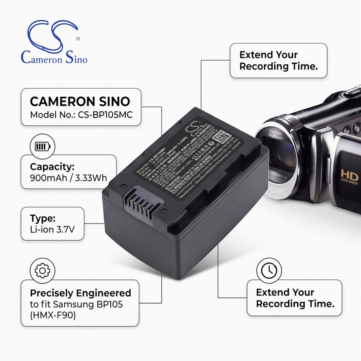 Replacement Battery for Samsung SMX-F50 – Camera – 900mAh / 3.7V