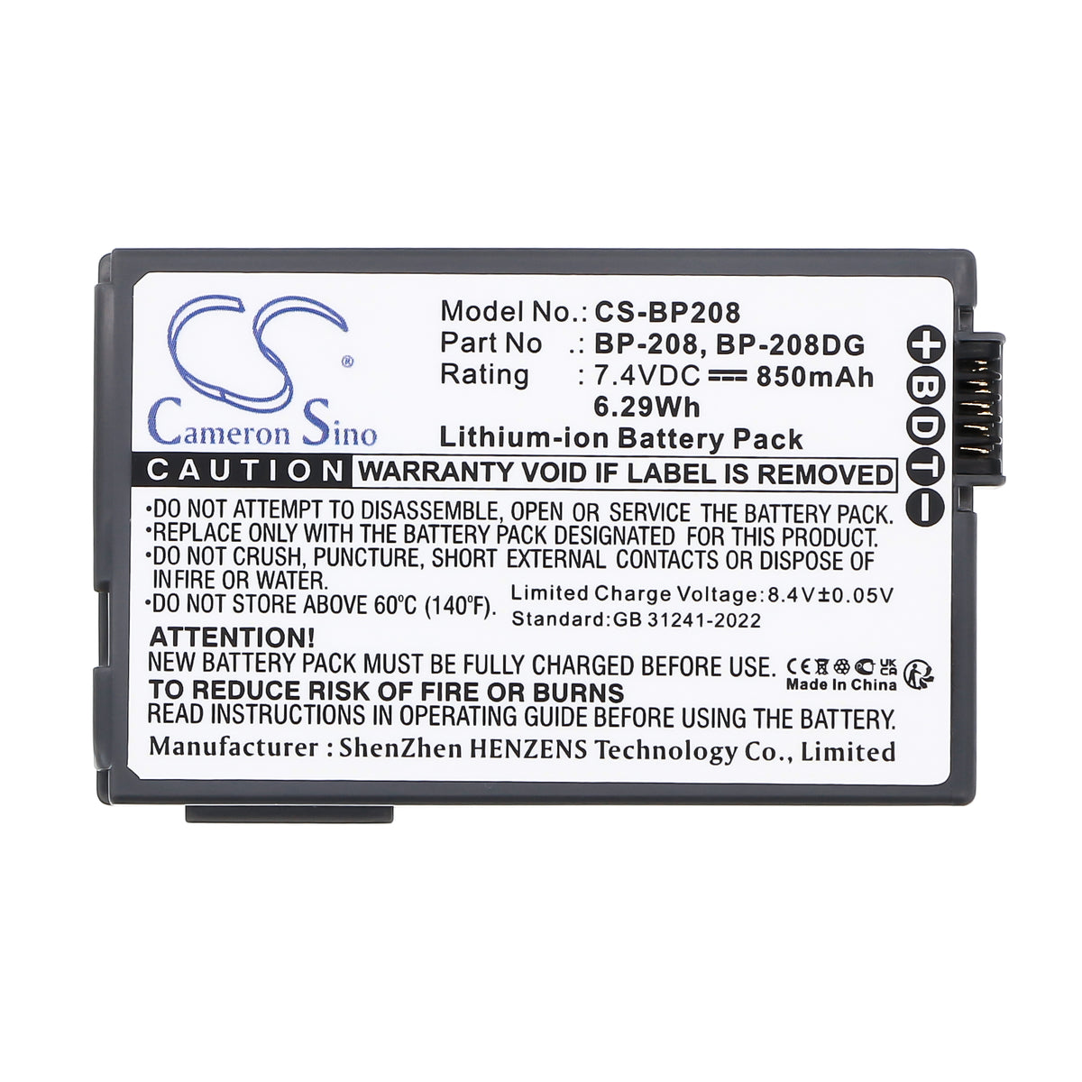 Replacement Battery for Canon DC210 – Camera – 850mAh / 7.4V